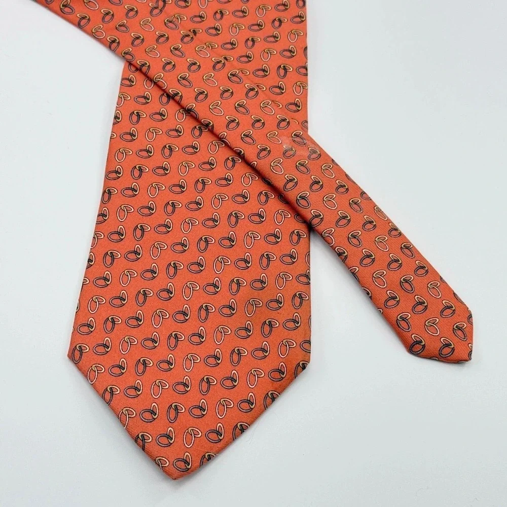 Brooks Brothers Necktie Mens OS Interlocking Loop Silk Orange Geometric